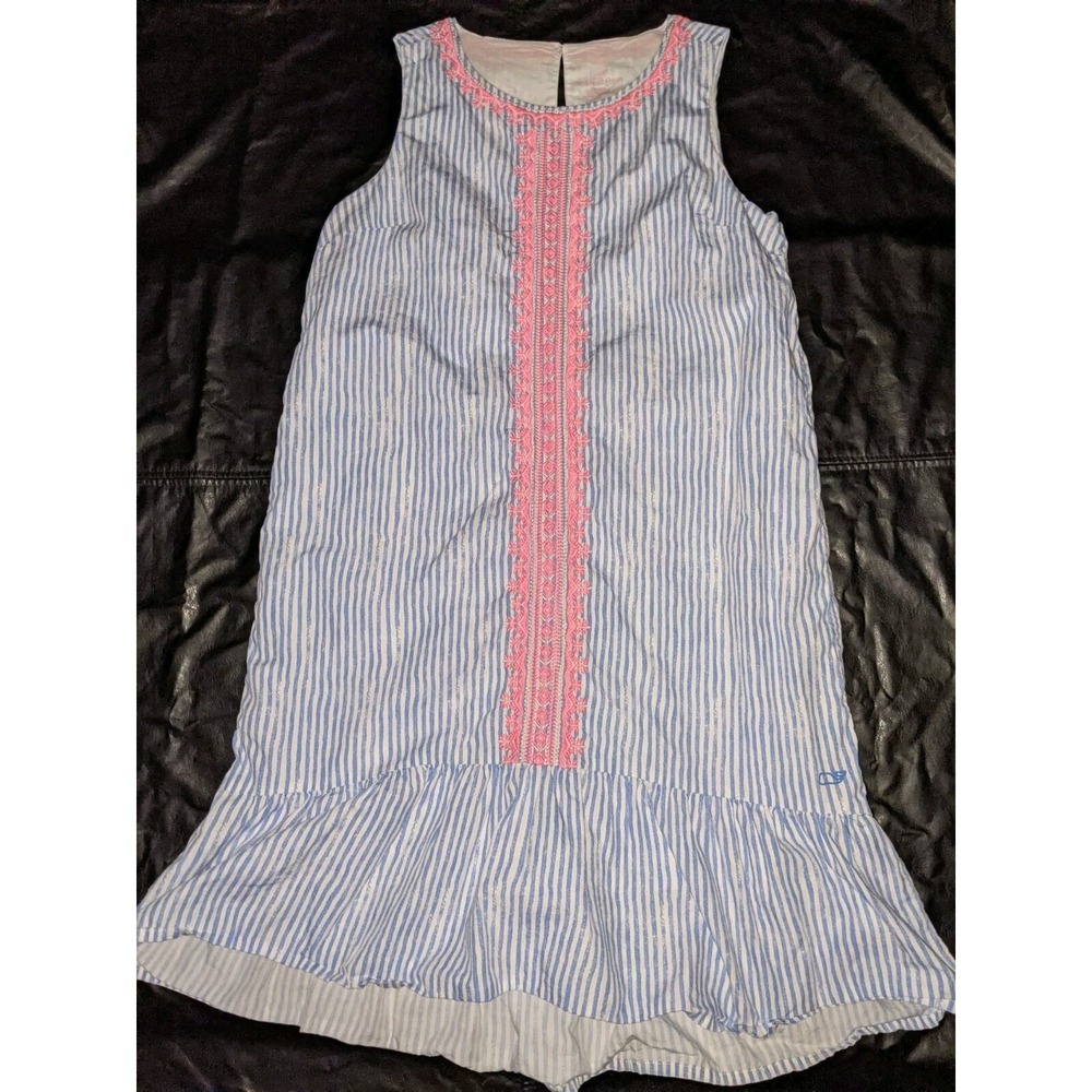 Vineyard Vines Girls‎ Sun Bleached Stripe Embroidered Dress Size 16 Lined...